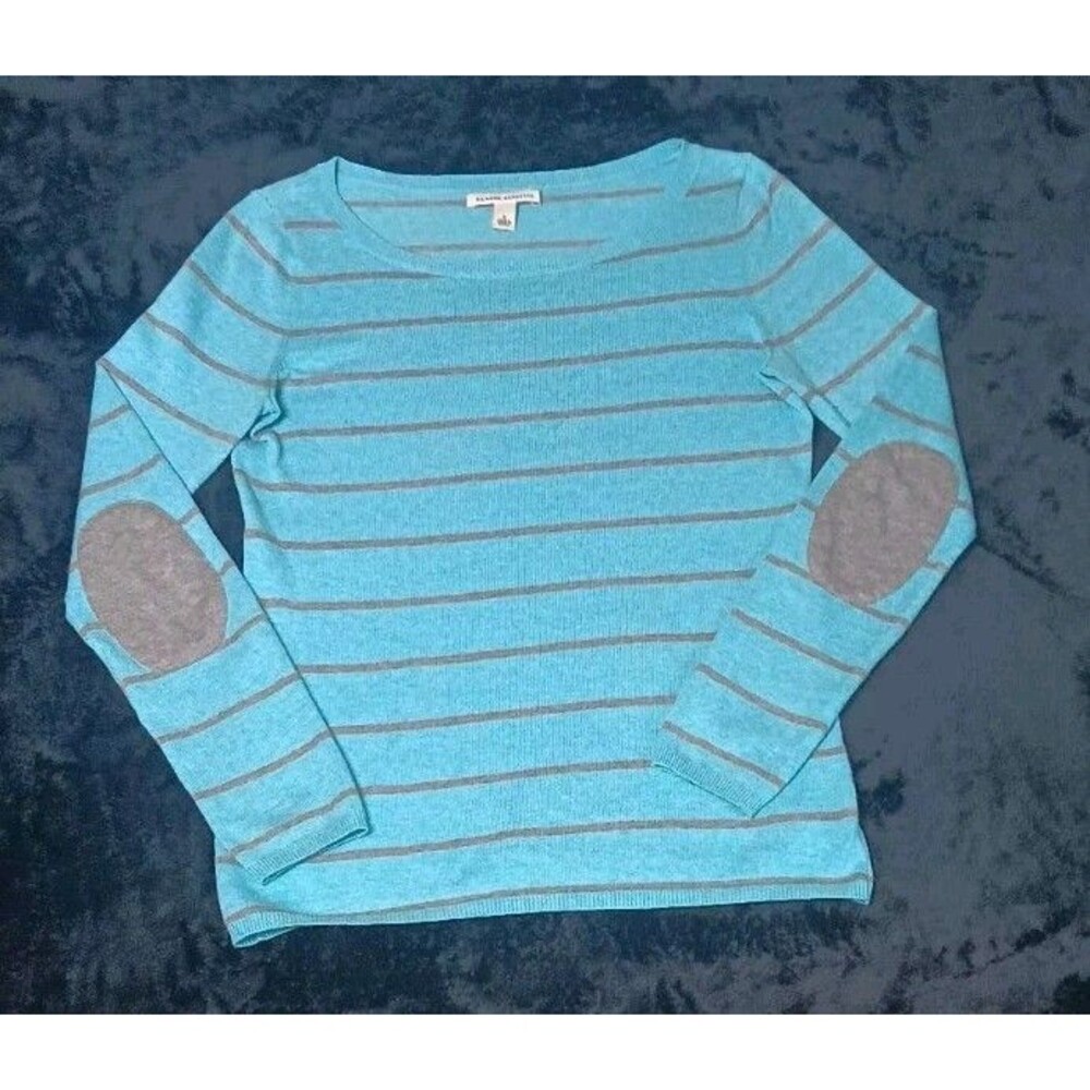Banana Republic Pima Cotton Wool Sweater S Striped Elbow Patches Preppy Academia